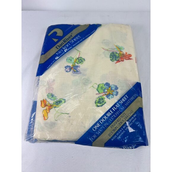 Dan River One Double Flat Sheet 54x75" No Iron Floral Pattern Cotton Blend Made - Picture 3 of 4